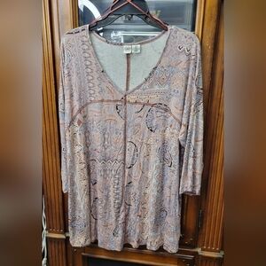 Artisan NY Paisley 3/4 Sleeve V-Neck Tunic 1X Top